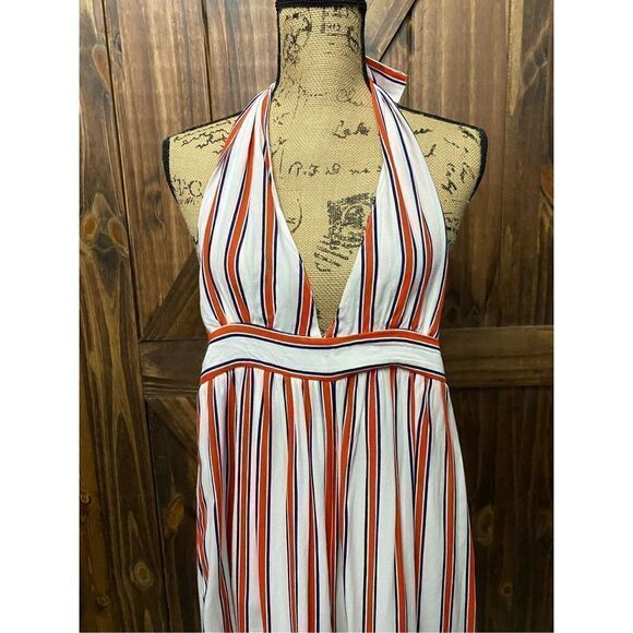 Urban Outfitters Jumpsuit Pants Red White Blue Stripe Halter Casual Size XSmall - Picture 2 of 6